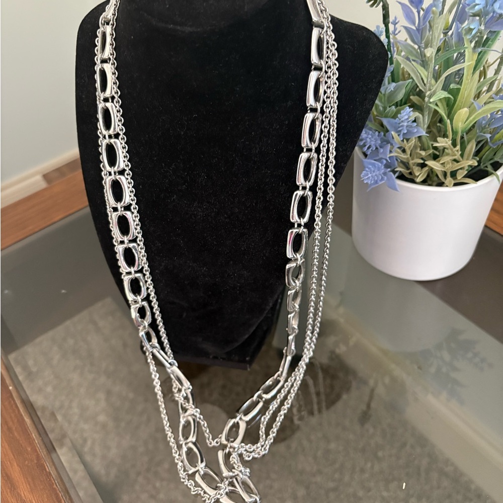 Triple Chain Silver Necklace - Costume